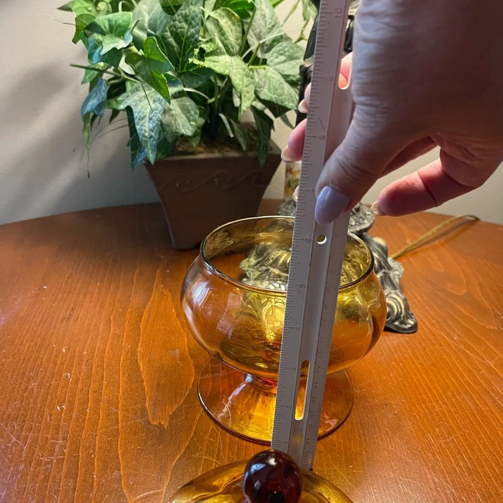 Depression, glass, pedestal candy dish amber
